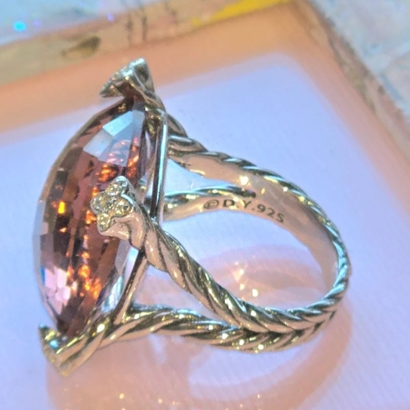 David Yurman Pink Cushion-Cut Gemstone Ring with Diamond-Accent Prongs - Picture 4 of 6